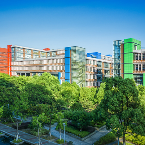 Pulled back shot of university building